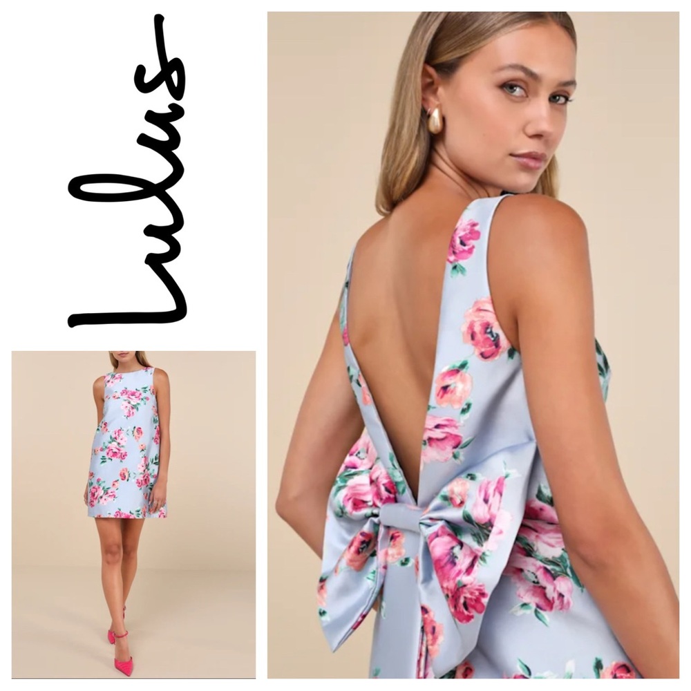 Lulu's Light Blue Floral Mini Dress with Pink Roses